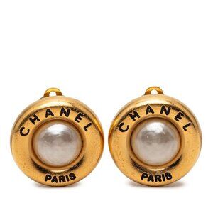 Chanel Logo Round Gold Plated Faux Pearl Ring